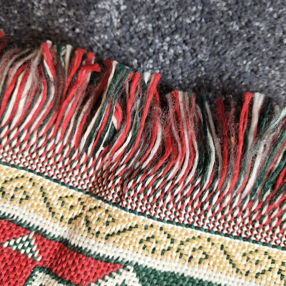 Vtg Woven Tapestry Throw Blanket Horse Drawn Sleigh Winter Scene Fringed Edge